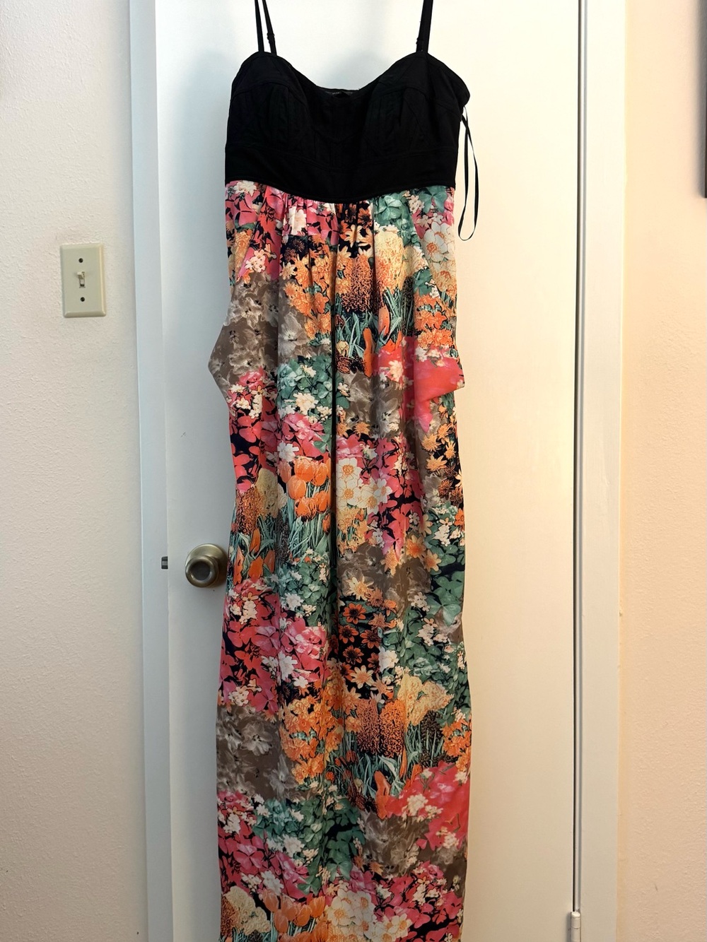 MM Couture Black-Bodice Floral Maxi Dress